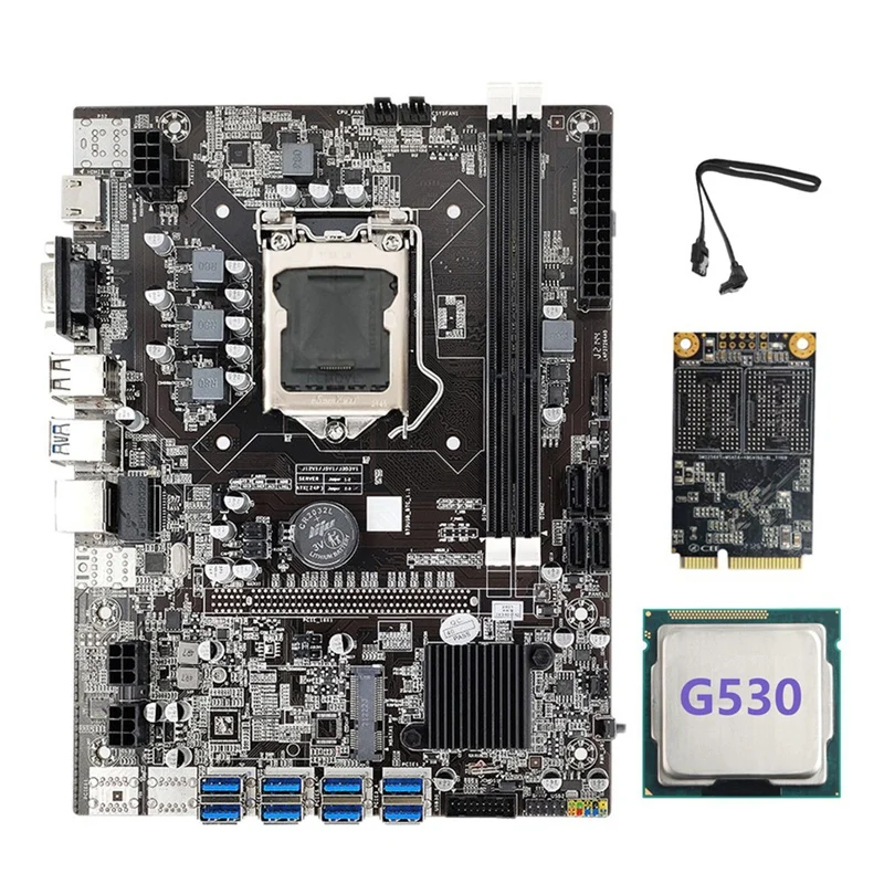

B75 BTC Mining Motherboard+SATA Cable+G530 CPU+MSATA SSD 128G LGA1155 8XPCIE USB Adapter DDR3 B75 USB Miner Motherboard
