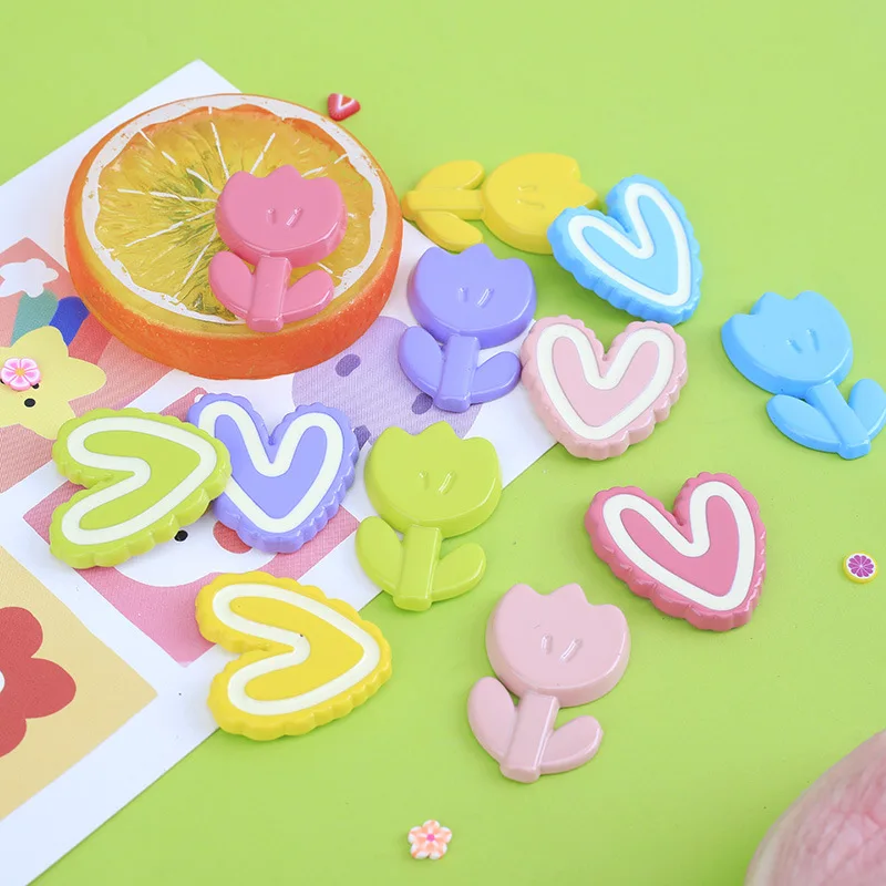 

100PCS Kawaii Glossy Tulip Heart Flat Back Resin Cabochons For Hairpin Scrapbooking DIY Jewelry Craft Decoration Accessories