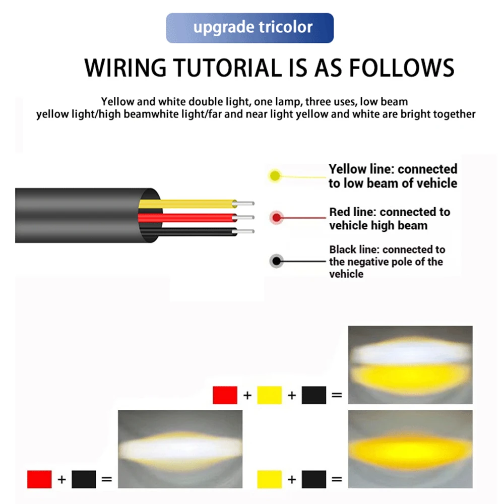 Фото 3LED мотоциклетный светодиодный прожектор, двухцветные противотуманные фары для легковых автомобилей, грузовиков, внедорожников, мини-объектив, фары дальнего света, аксессуары для мотоциклов №4