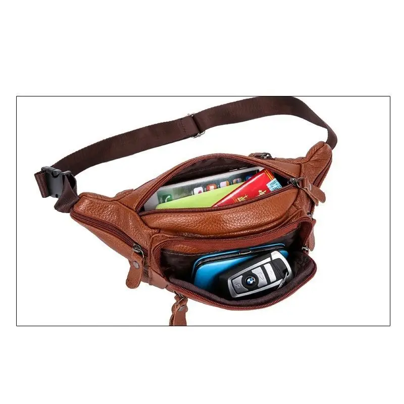 Real Genuine Leather Men's Waist Bag Belt Bag Male Zipper Fanny Pack for Site Workers Travel Phone Bag Large Capacity Waterproof