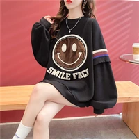 women long autumn face smile towel embroidered patch sweatshirts long sleeved sweater streetwear women pulover kawaii clothes