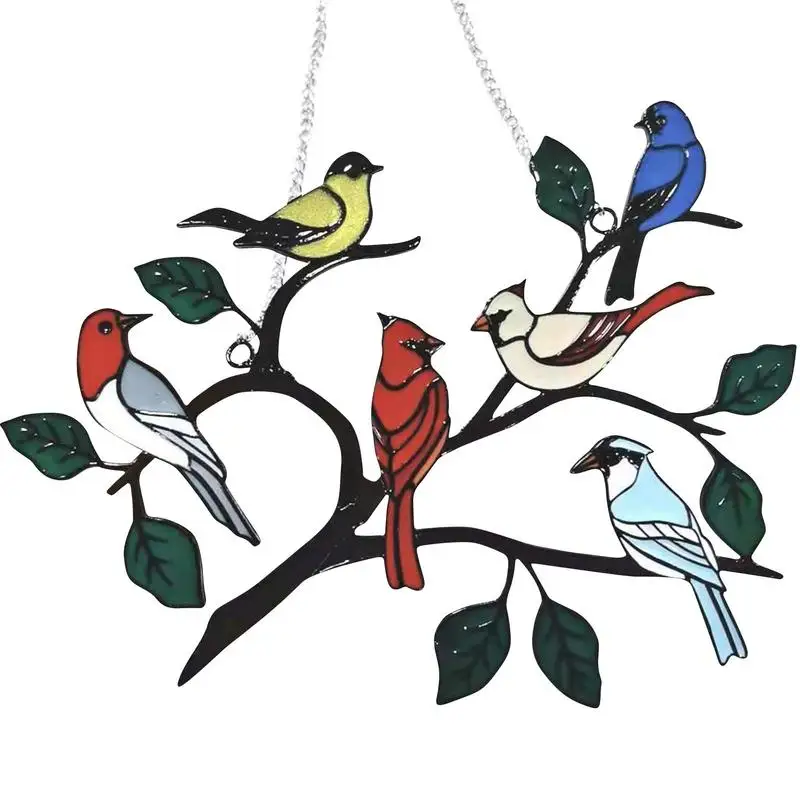 

Pendant Mini Stained Bird Glass Window Hangings Alloy Wall Hanging Colored Birds Decor Room Accessories Scandinavian Decor