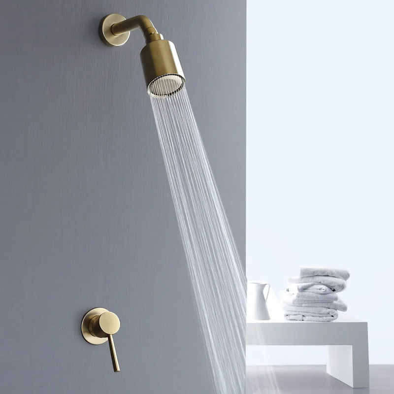 

YCRAYS Black Brushed Gold Concealed Brass Shower Faucet Head Top Kit High Pressure Suit Set Hot Cold Mixer Bathroom Accessories