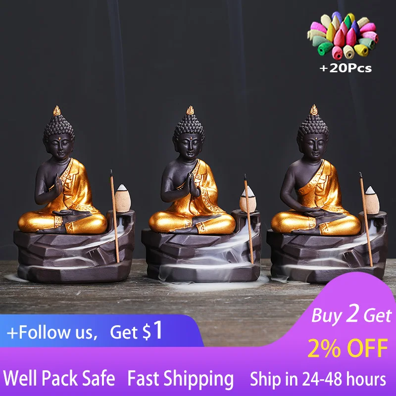 

Creative purple sand Sakyamuni incense burner decoration Southeast Asia Indian Buddha Buddha Backflow incense burner