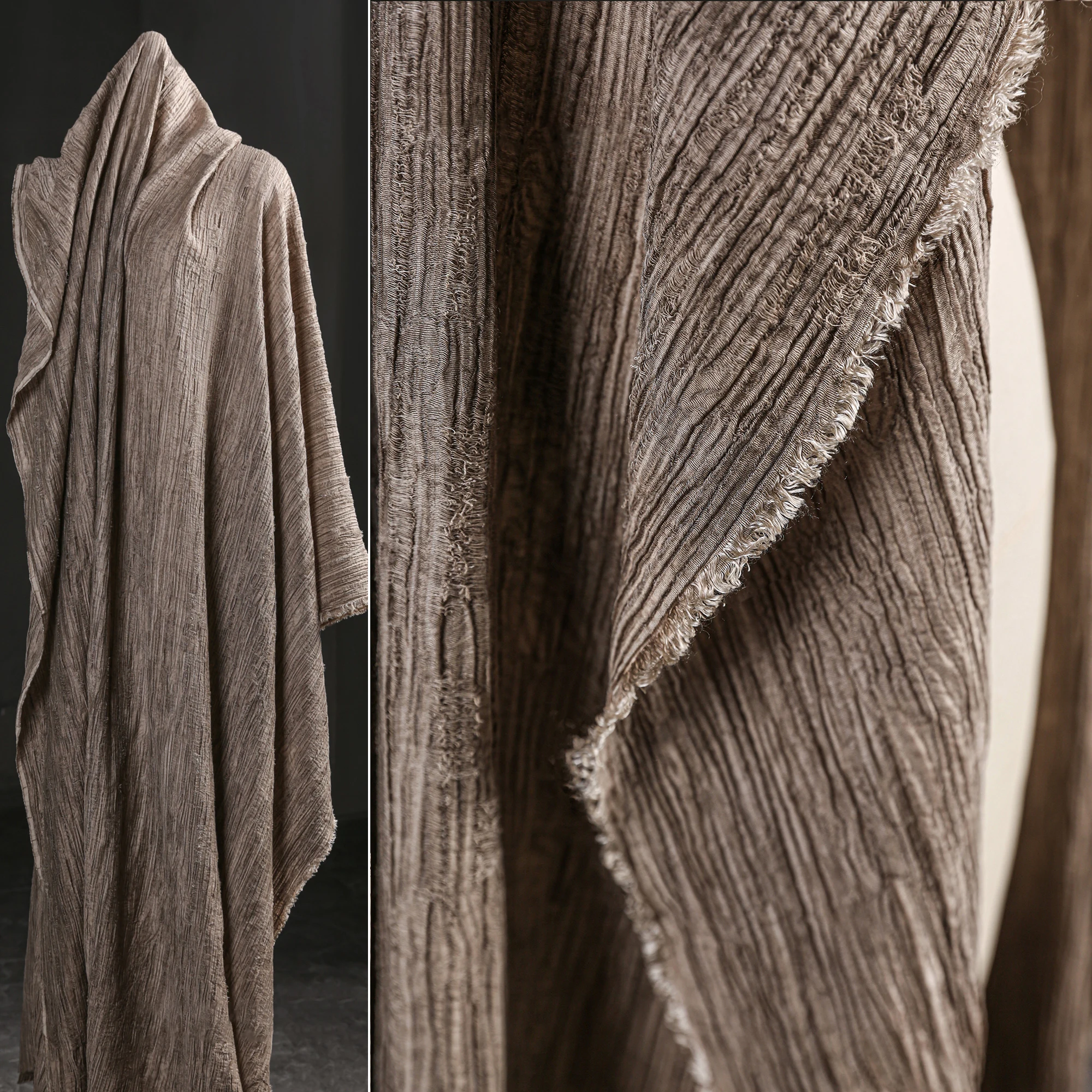 Коричневая линейная ткань с татуировкой do old из тенсела хлопковое конопляное