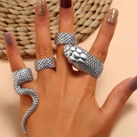 new 4pc retro metal split python ring set personality python winding ring street hip hop style ring party jewelry gift wholesale