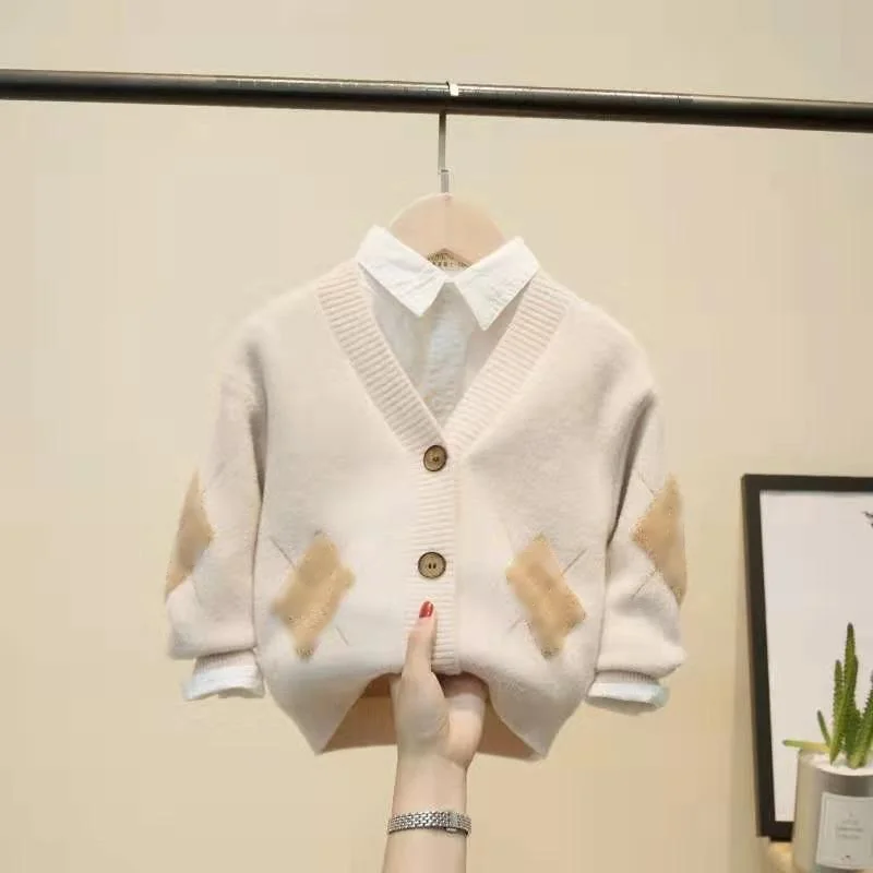 

Boys and Girls Knitted Cardigan Baby Autumn Winter Sweater 3 4 5 6 Year Old Sweater Thickened Children's Clothing Top Coat Fall