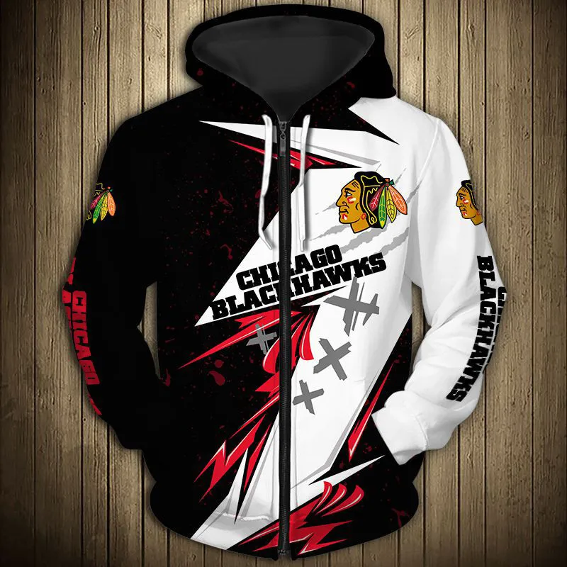

Chicago men's Casual 3D Zipper Hoodie Stitching Design Red Flower Yellow Face Print Blackhawks Sweatshirt