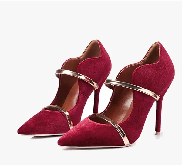 Модные женские бархатные туфли-лодочки с двойными блестящими ремешками