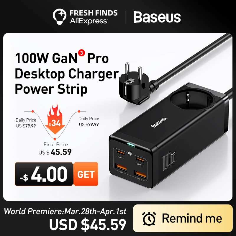 Настольное зарядное устройство Baseus 100 Вт GaN3 Pro, сетевой фильтр, зарядная станция, быстрое зарядное устройство для iphone 13, 12 Pro Max, Xiaomi, Samsung, ноутбука - Апрельский топ товаров с Али
