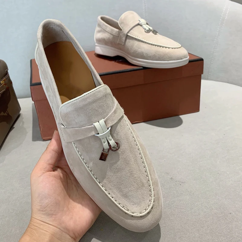 Logo Mocasines Shoes for Women 2022 Suede Leather Loafers Designer Luxury,LP Casual Shoes Brand Comfortable Walking Woman Shoes