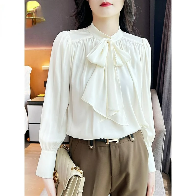 

Женская рубашка с длинным рукавом, однотонная Элегантная универсальная рубашка с полубантом из уксусной кожи, весна 2023
