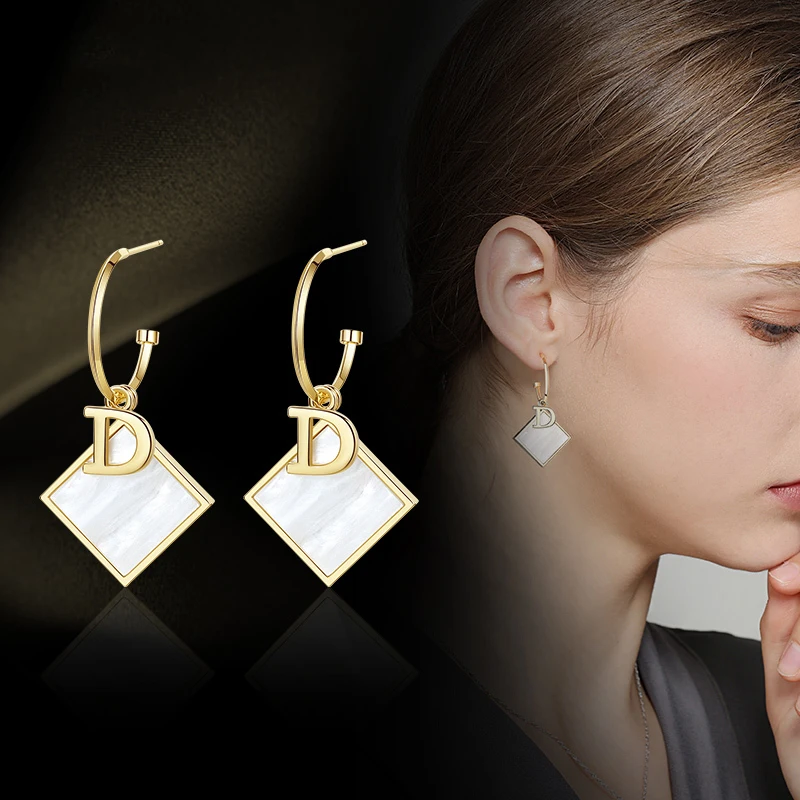 

New Arrival South Korea-Style Simple Cool Design Geometry Lettered D Fritillary Earrings WOMEN'S Banquet Jewelry Earrings