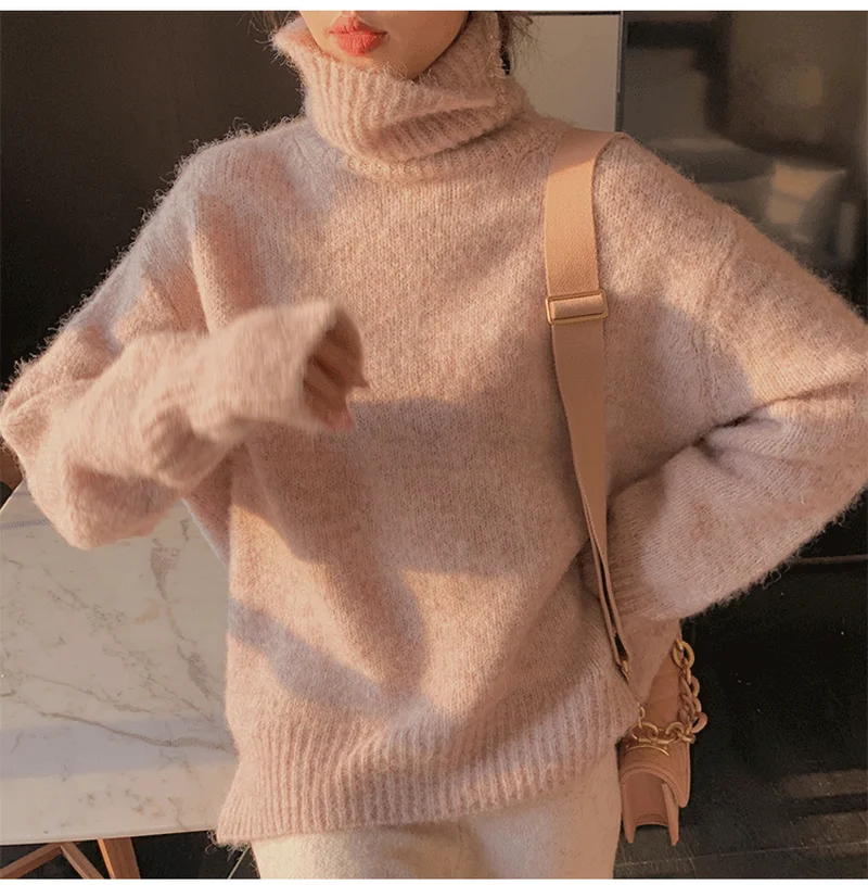 

2023 Thick Cashmere Cotton Blend Turtleneck Sweater Women Autumn Winter Sweter Jumper Pull Femme Hiver Knit Pullover Sweaters