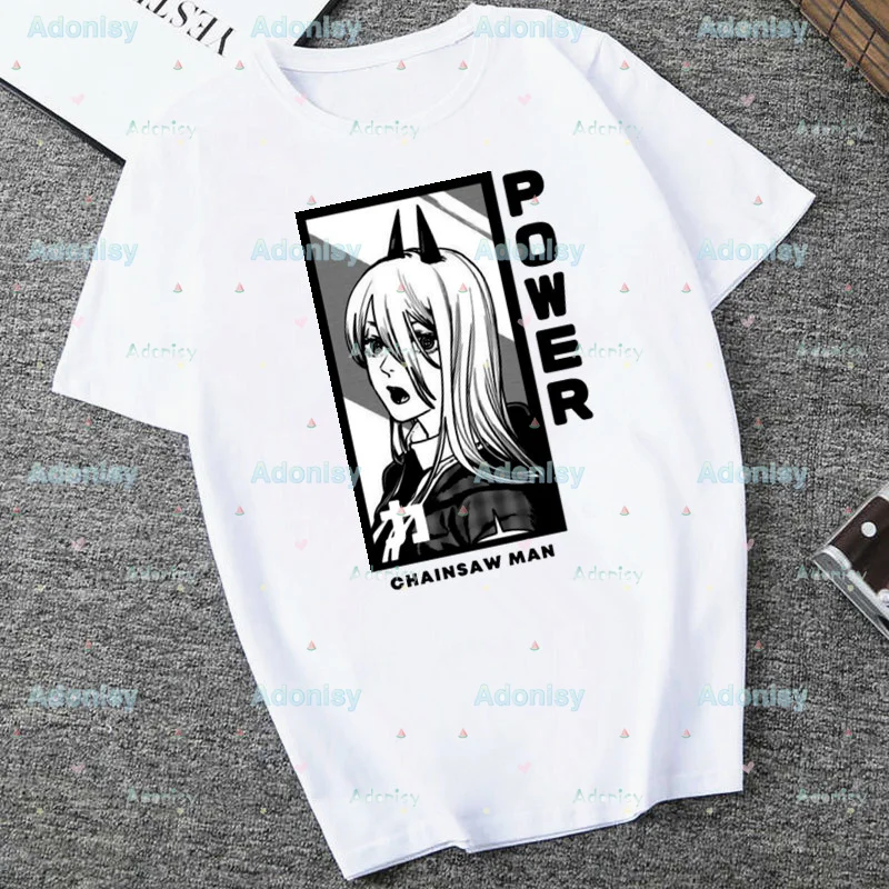 

Chainsaw Man Printed Women White T Shirt Basic Female O Neck Casual Ladies Tops Simply Cute Tees