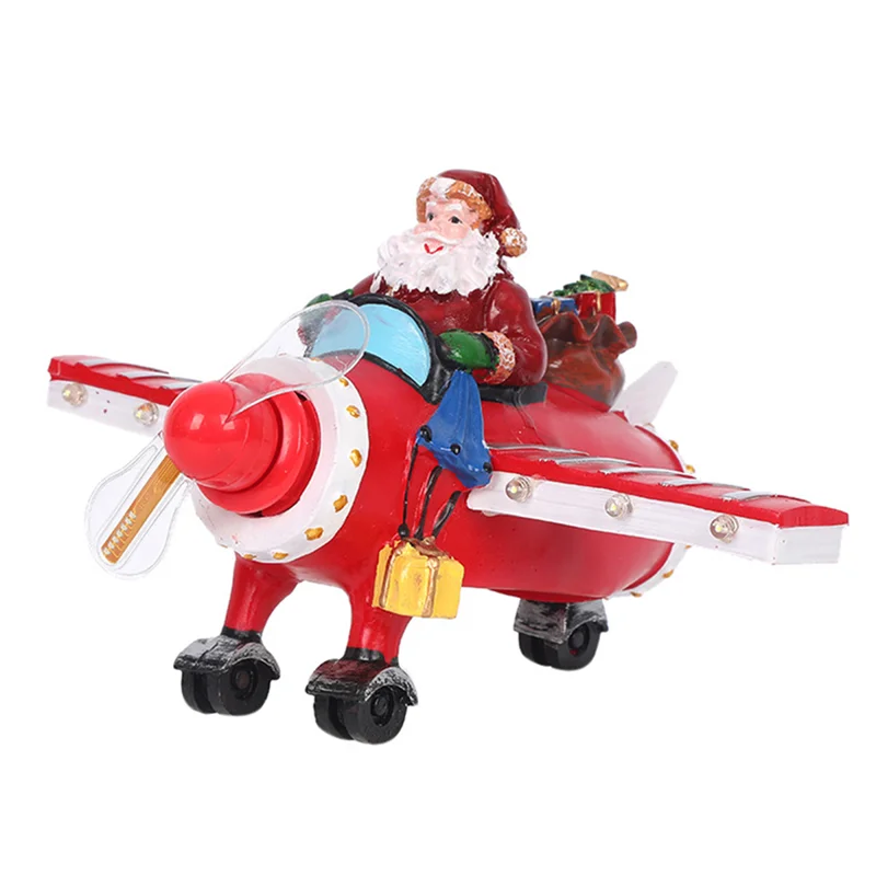 

Village Santa Claus Driving Airplane Snow Scene Ornaments LED Light Music House Xmas Villa Christmas Decoration