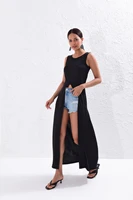 womens black long tunic dress special design different cut comfortable modern fashion shorts jeans leggings top use sporty and special