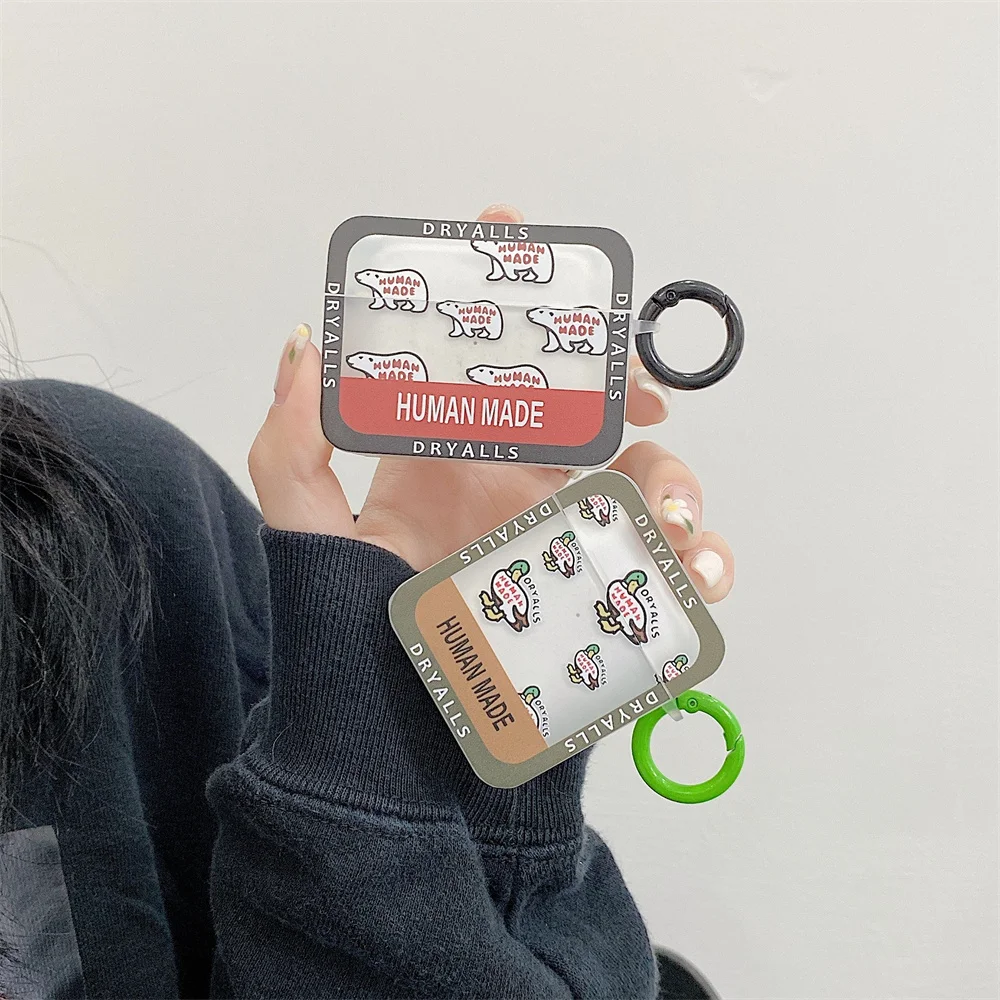 

Japan Brand HUMAN MADE Polar Bear Earphone Case For Apple AirPods Pro 3 2 1 Bluetooth Earphone Charging Box With Keyring Cover