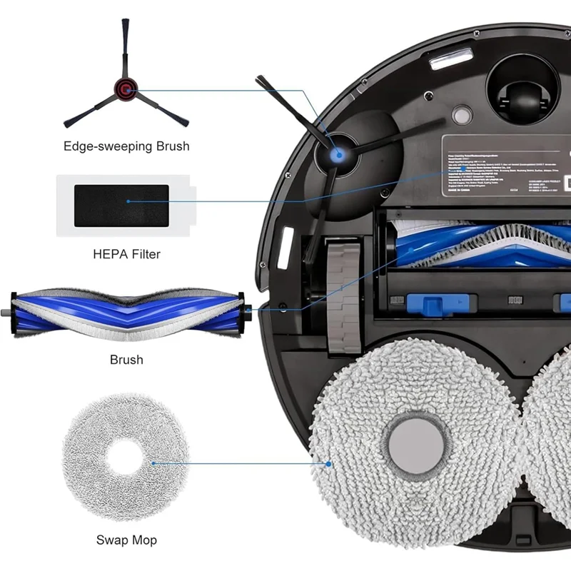 Фото A02M-Запасные части для робота-пылесоса ECOVACS DEEBOT T30S Combo: основная и боковые щетки, HEPA-фильтры, салфетки для влажной уборки, мешки для сбора пыли №4