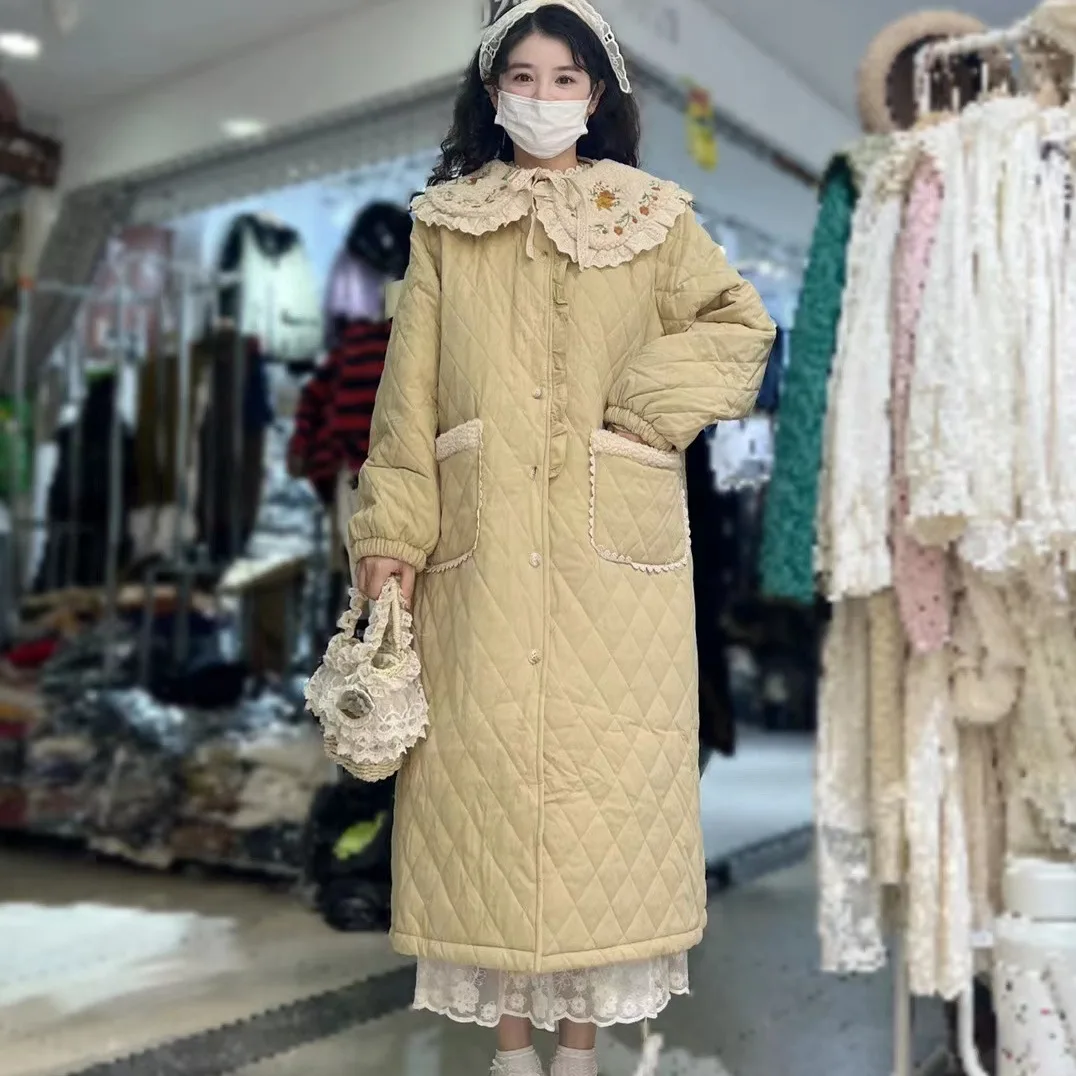 Sweet collar detachable embroidery doll collar cotton padded jacket women's extra thick cotton jacket