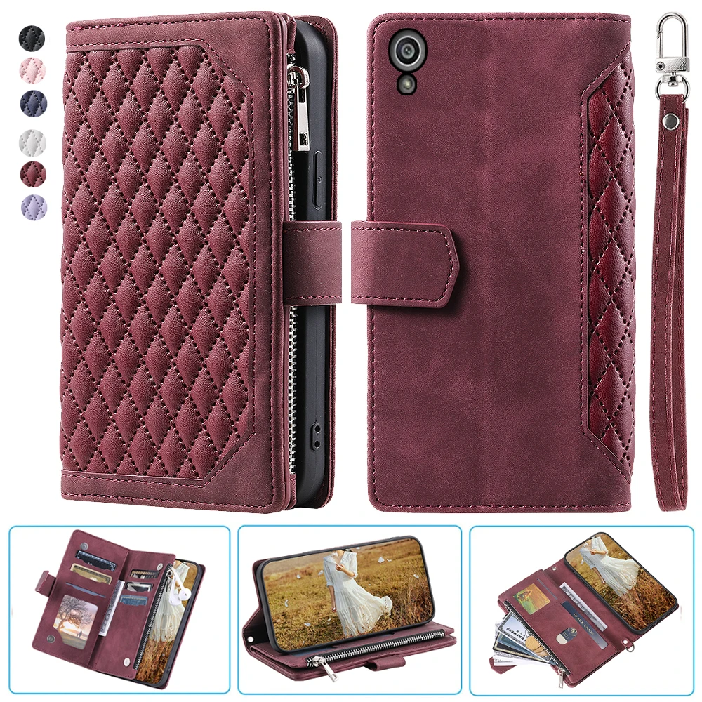 

For Sony Z5 premium Fashion Small Fragrance Zipper Wallet Leather Case Flip Cover Multi Card Slots Cover Folio with Wrist Strap