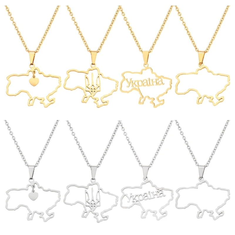

Ukraine Map Pendant Necklace for Men Women Stainless Steel Gold Silver Choker Ukraine Outline Heart Flag Jewelry Gift