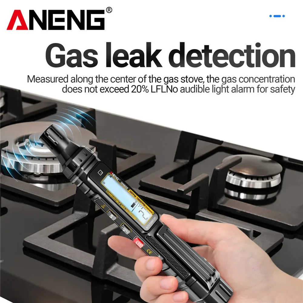 Фото Детектор утечки горючих газов ANENG GN805, 50~1000 PPM, газочувствительный полупроводниковый тестер для проверки бытовых газопроводов. №3