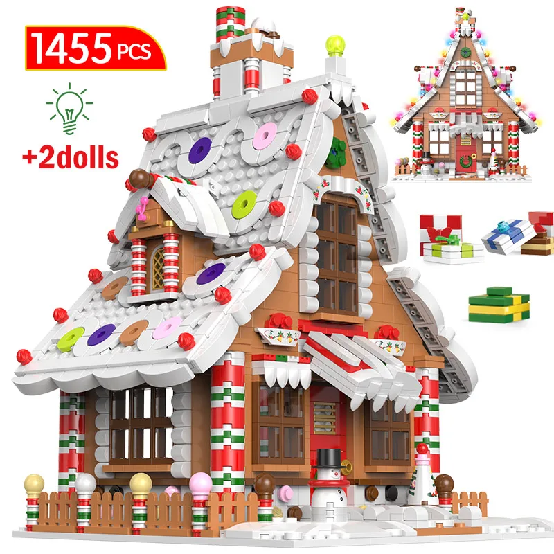 

1455pcs City Christmas House Gingerbread Building Blocks Friends Music Box Castle Santa Claus Tree Bricks Toys For Kids Gifts