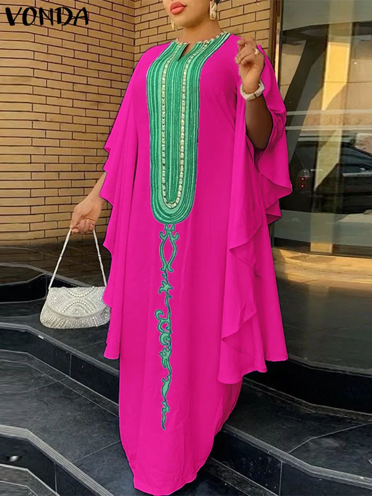 

VONDA 2022 винтажный женский богемвечерние вечерний сарафан с оборками длинное платье для женщин 3/4 халат с рукавом летучая мышь пляжное Повсед...