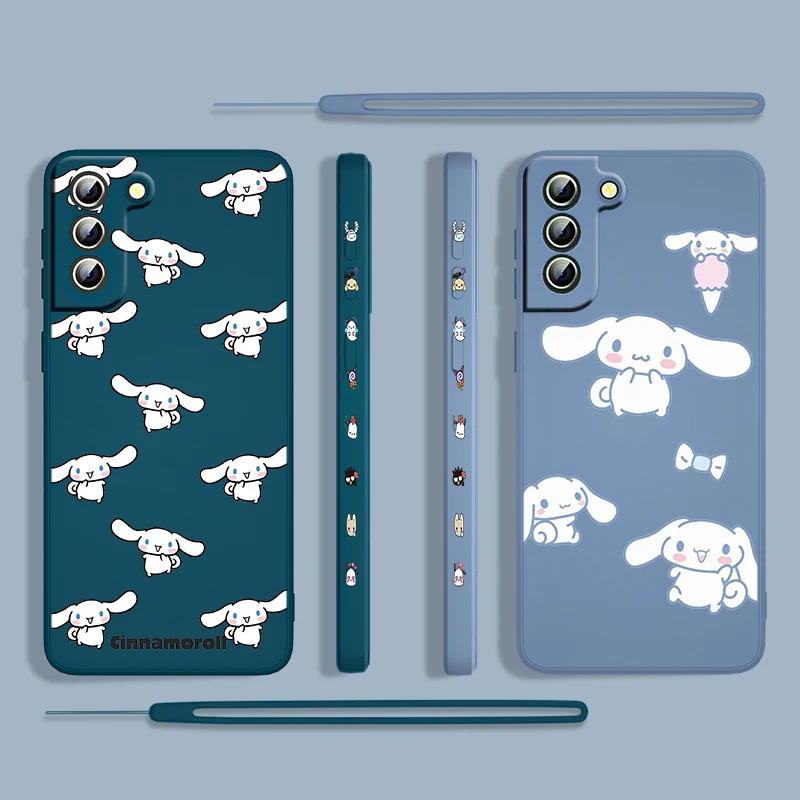 

Anime Sanrio Cinnamoroll For Samsung Galaxy S22 S21 S20 S10 Note 20 10 Ultra Plus Pro FE Lite Liquid Left Rope Phone Case Cover