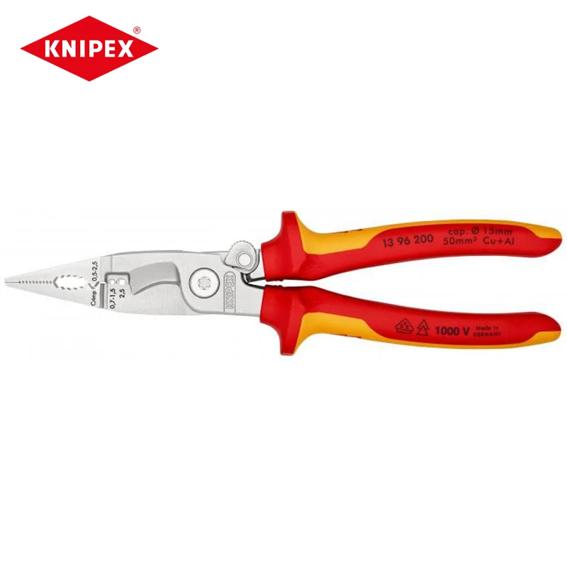 

KNIPEX 1396200 Pliers for Electrical Installation VDE-tested with Opening Spring Insulated Plier Cutting Crimping Stripping
