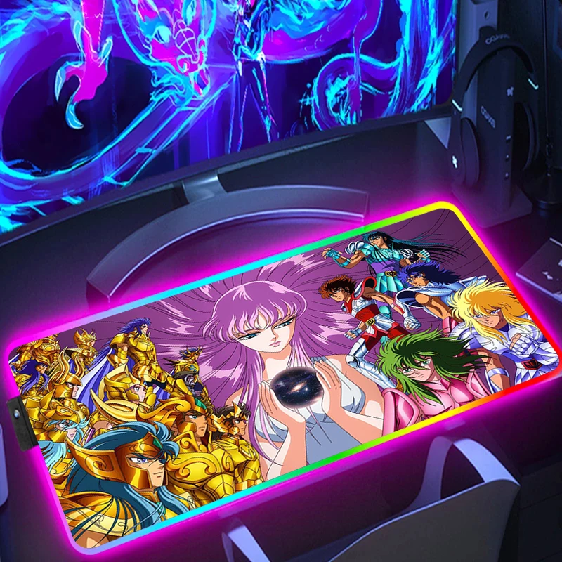 

Rgb Mouse Pad Backlit Mat Saint Seiya Gamer Keyboard Large Xxl Gaming Extended Accessories Desk Pc Anime Mice Backlight Mousepad