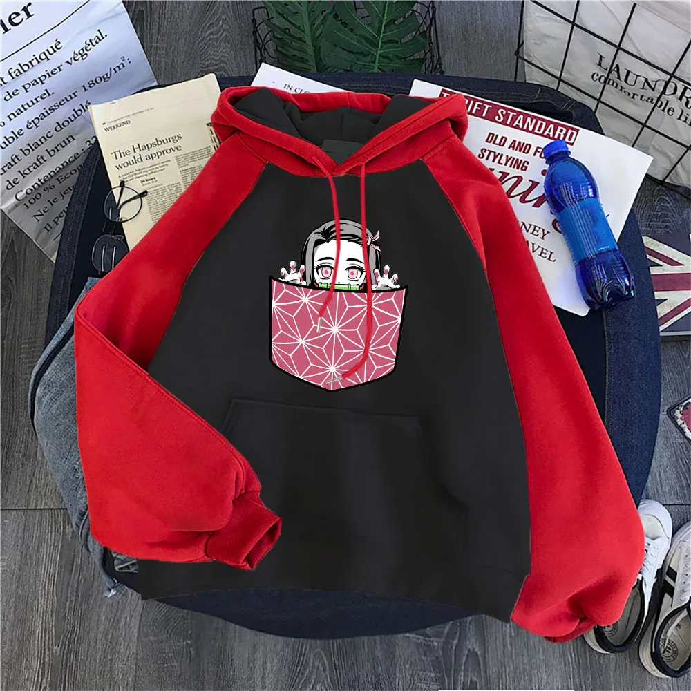 

Anime Demon Slayer Kamado Nezuko In Pocket Hoody Woman New Oversize Hoodie Cute Raglan Streetwear Comics Crewneck Female Clothes