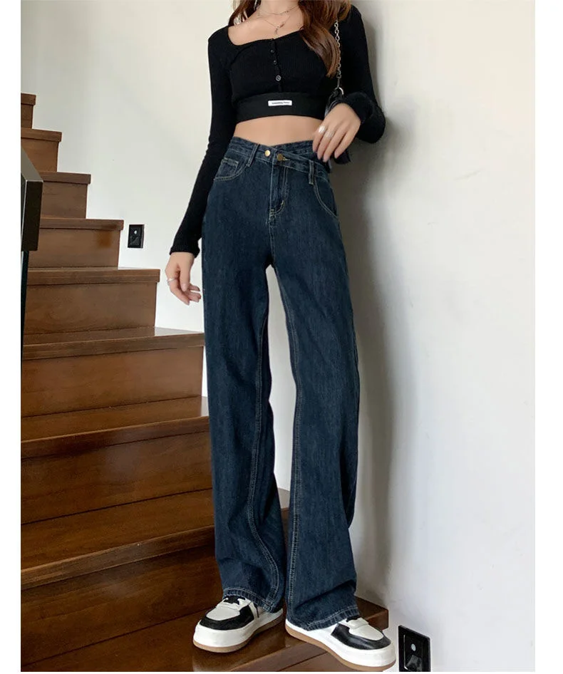 

Hot sale 2023 High Waist Wide Leg Jeans Female Slimming Spring and Autumn Pear Shape Loose Straight Leg Pants Niche Design Sense