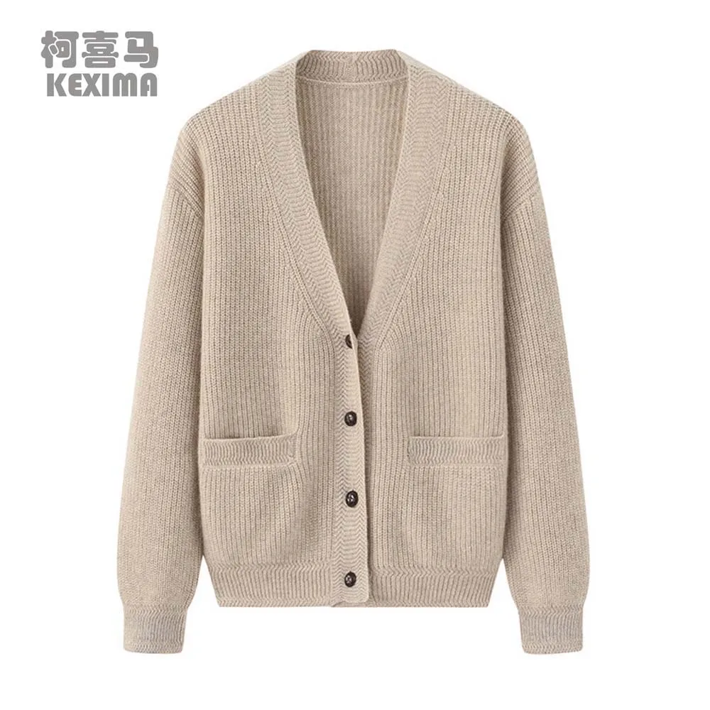 

Шерстяной кашемировый Однотонный женский свитер eerchenqi из внутренней монгольской козьей шерсти с V-образным вырезом, теплый плотный однобор...