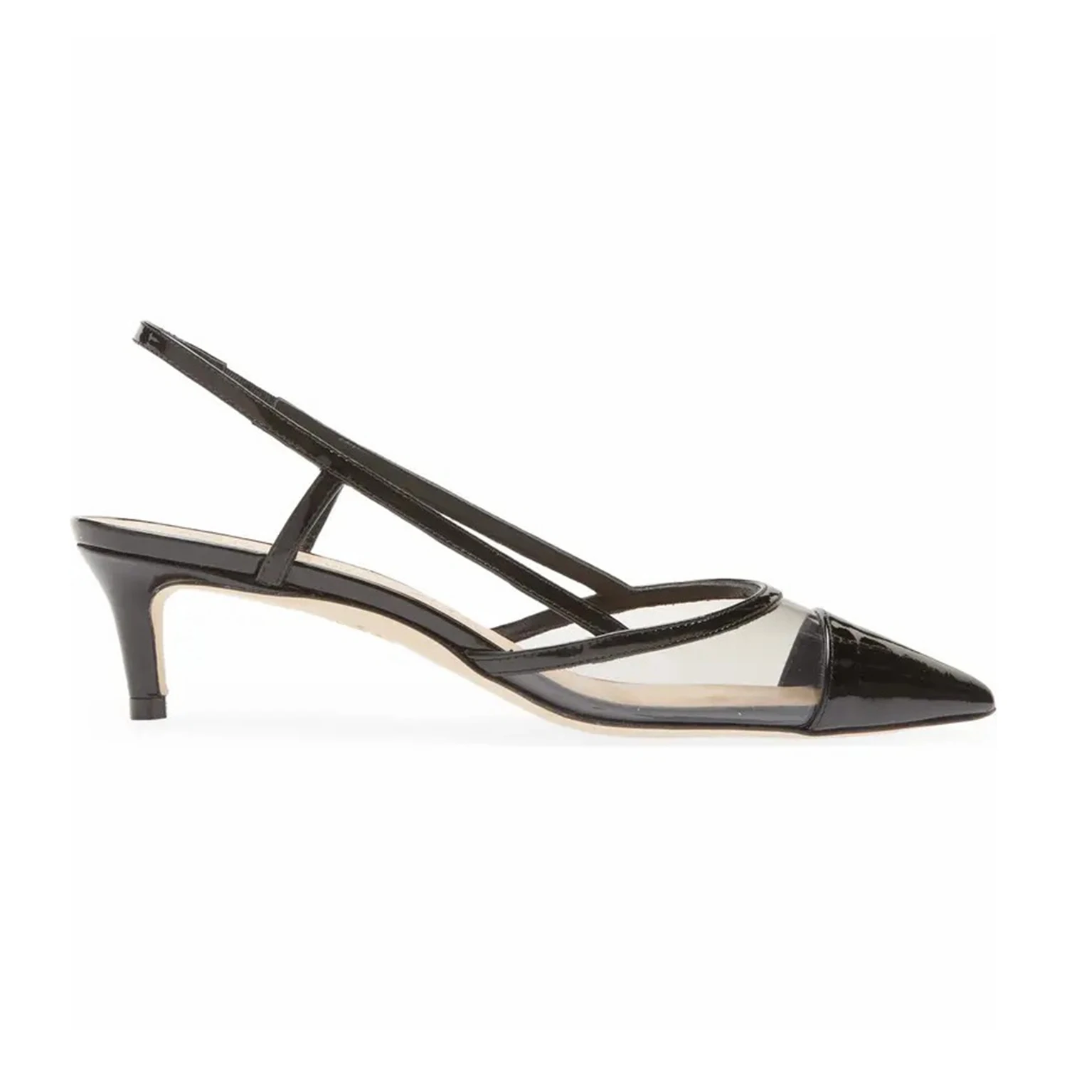 Black Pointed Toe Women's Slingback Pumps High Thin Heels Transparent PVC Ladies Sexy Dress Elastic Shoes Large Size 12 13 FOWT