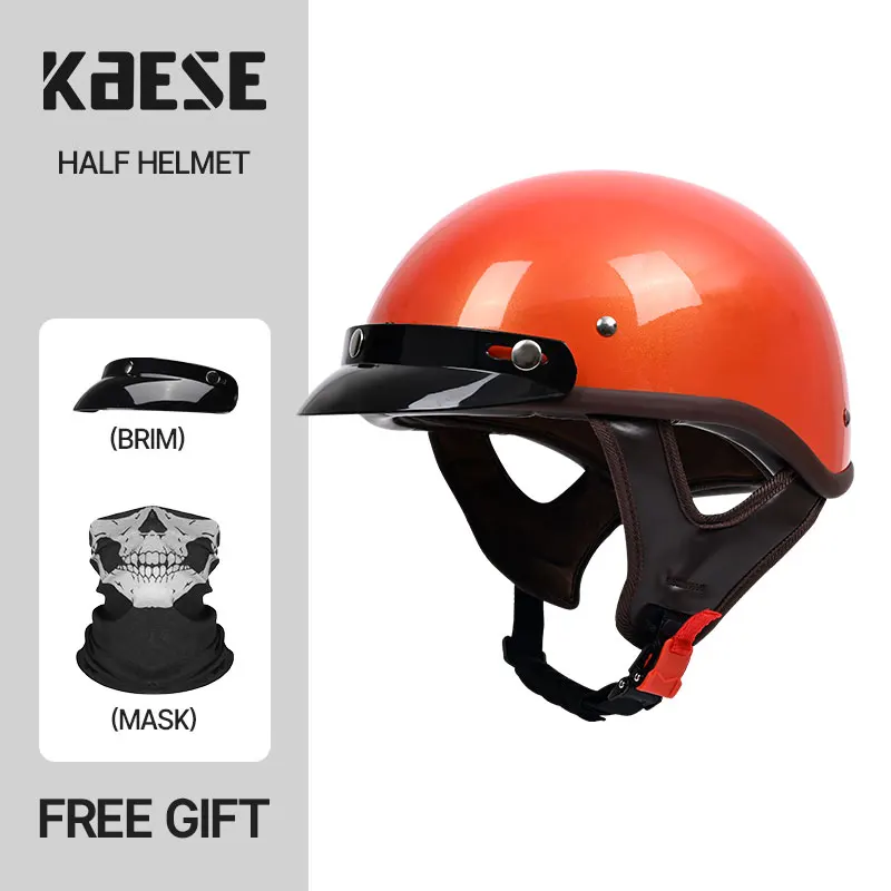 Яркая оранжевая полумасса мотоциклетного шлема сертифицированная полузащитная