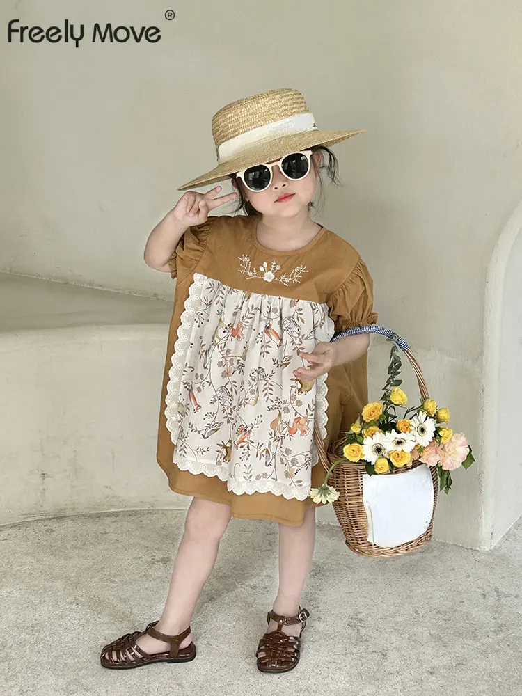 

2023 New Summer Girls Dress Sweet Princess Dresses short sleeve floral embroidery Costumes Kids Vestidos Floral Dress
