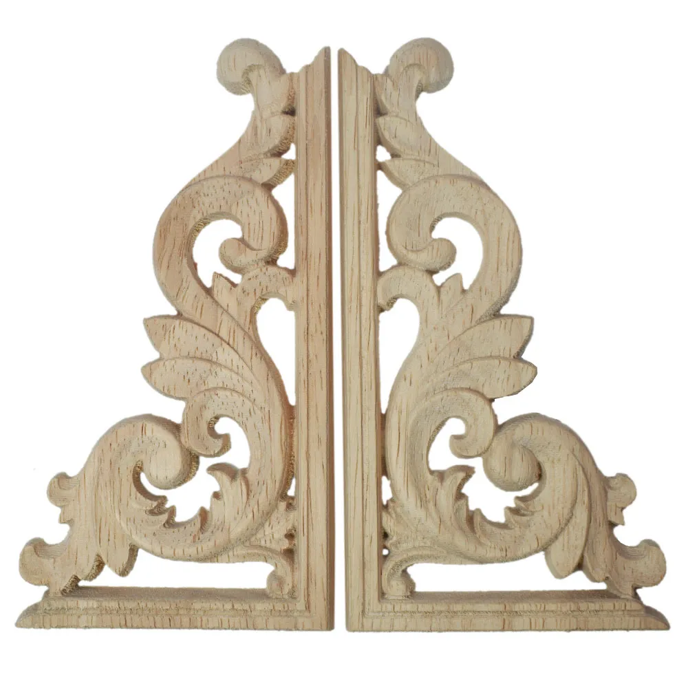 

4PCS Woodcarving Decal Corner Applique Frame Door Decorate Wall Doors Furniture Decorative Figurines Wooden Miniatures 13/19cm