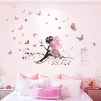 cartoon butterfly flower fairy 5070cm wall stickers for kids rooms home decor diy wall decals mural art pvc posters gifts