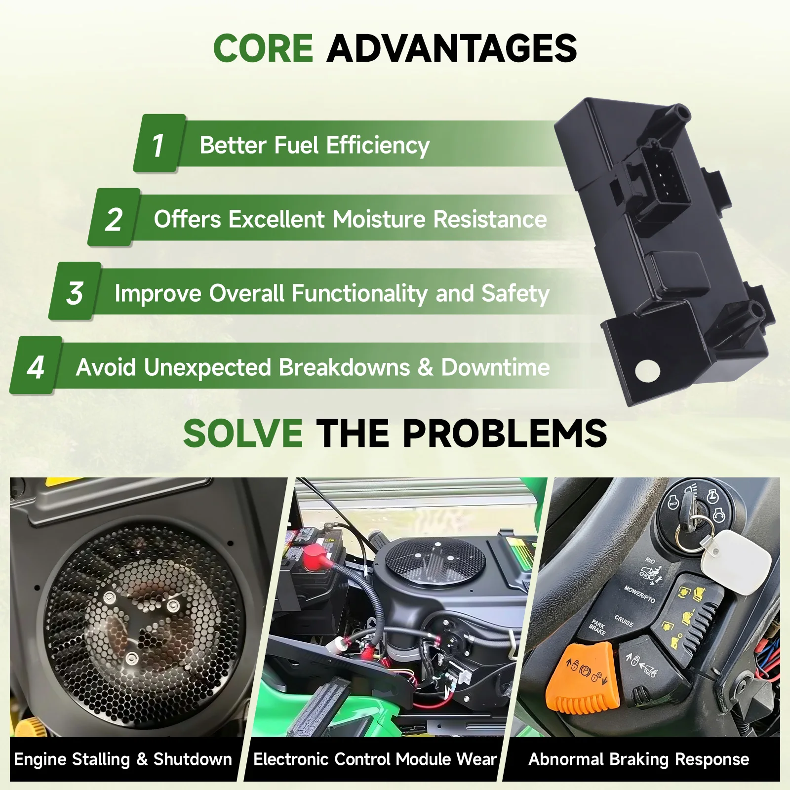 Совместимый модуль ЭБУ для газонокосилок John Deere X300R X320 X324 X500 X540, замена AM141075 AM137667, черный корпус из АБС-пластика (art.: 3920dbde2bb94) - 3920dbde2bb94