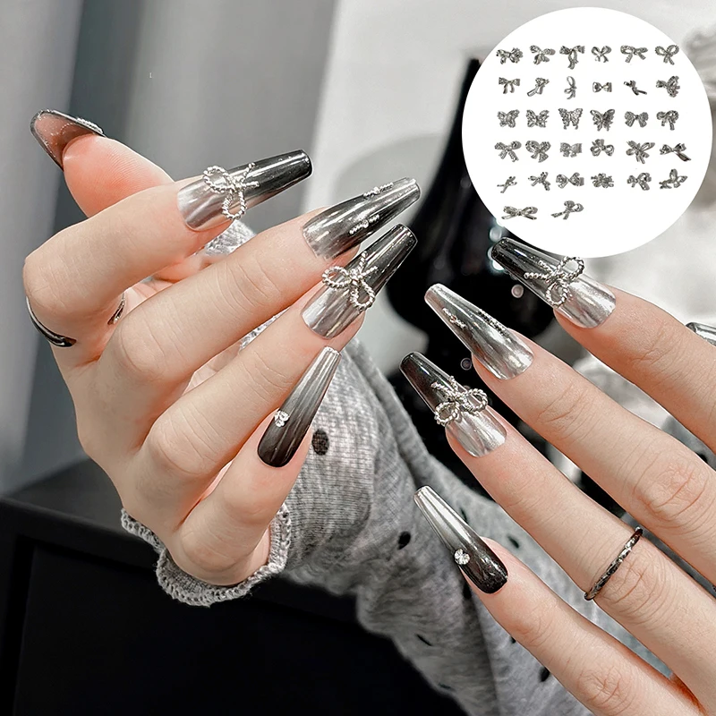 Простой Тонкий галстук-бабочка в виде банта Серебряный витой сплав дизайн ногтей