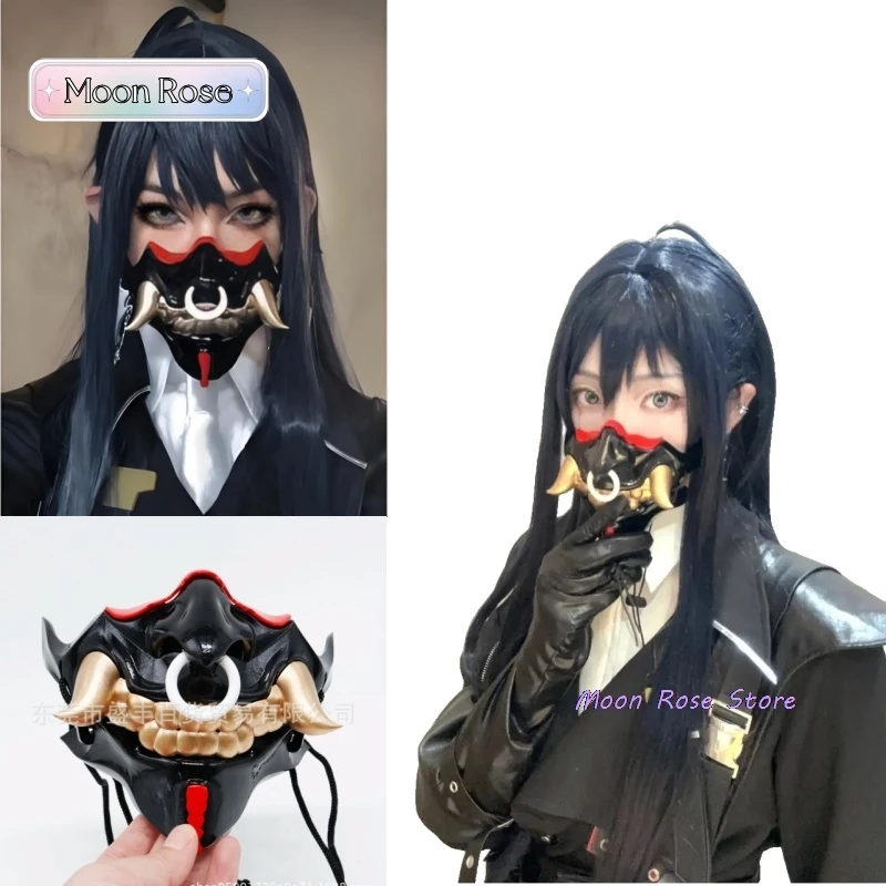 Раху аниме косплей реквизит маска черный длинный парик с прямыми волосами