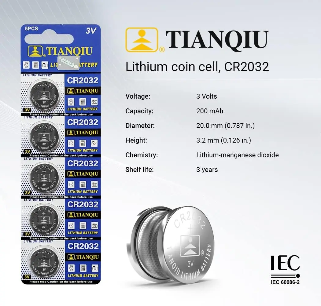 CR2032 TIANQIU батарея DL2032 ECR2032 BR2032 2032 CR 3V литиевая Кнопочная для часов