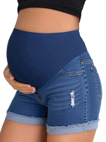 Летние узкие джинсы для беременных, дышащие шорты с поддержкой живота, короткие брюки с высокой талией для беременных женщин