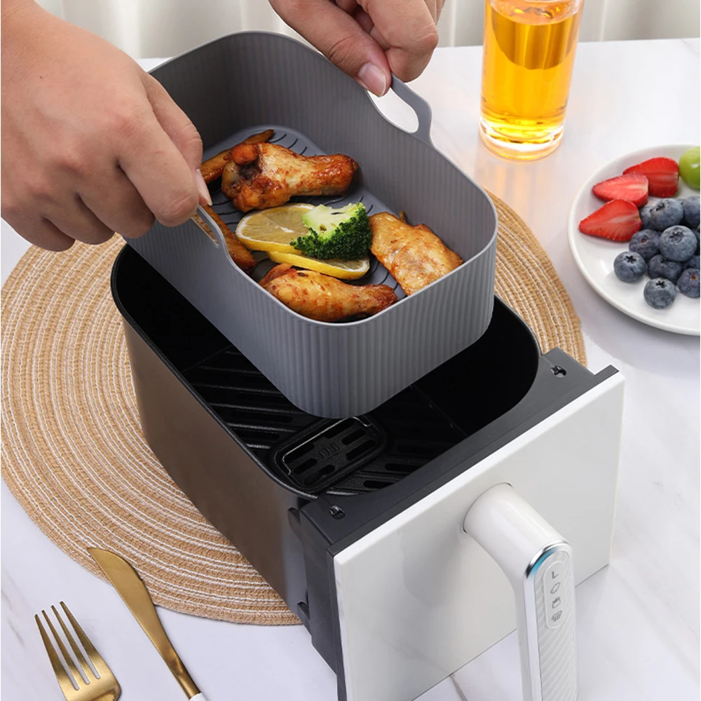2PCS Многоразовые Air Fryer Силиконовый Поднос Блюдо Двойной 2 Корзины Выпечки Пан Печи