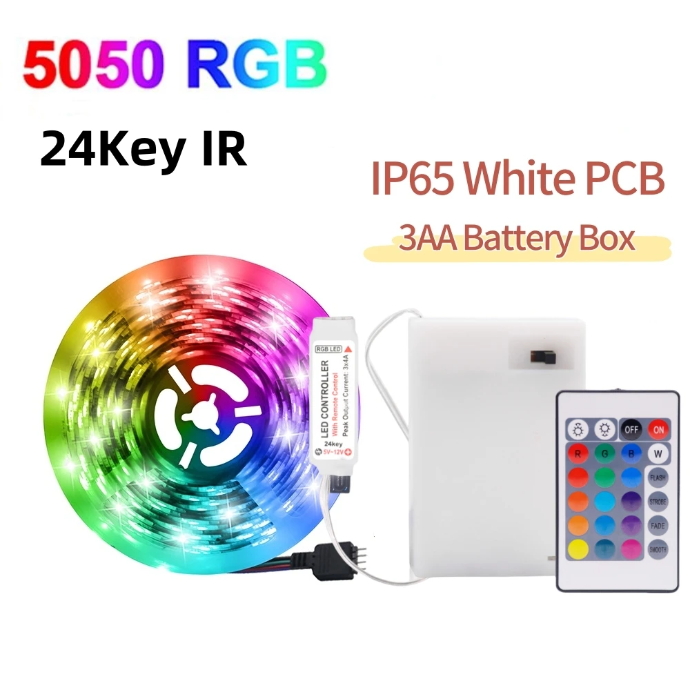 

3AA Battery Powered LED Strip Lights 5050 RGB 1M 2M 3M 4M 5M Adhesive Tape Ribbon Lights Bluetooth TV Backlight Background Light