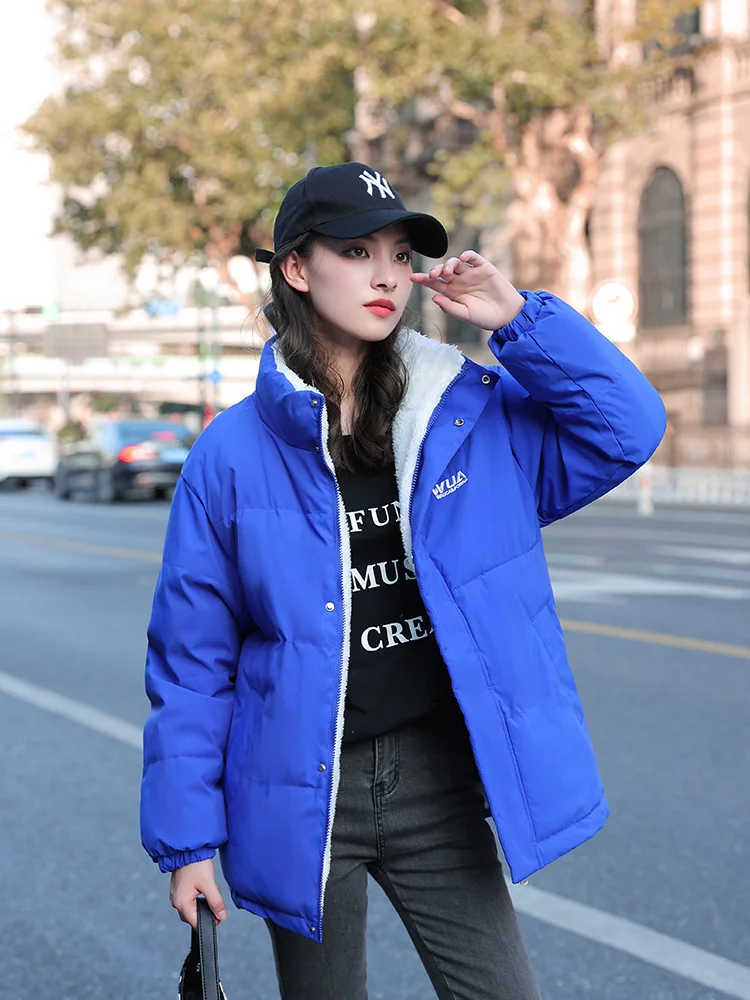 Womens Khaki Reversible Down Jackets Winter Baggy Comfortable Coat Thickening Warm Female Puffer Cotton Padded Jacket Outwear