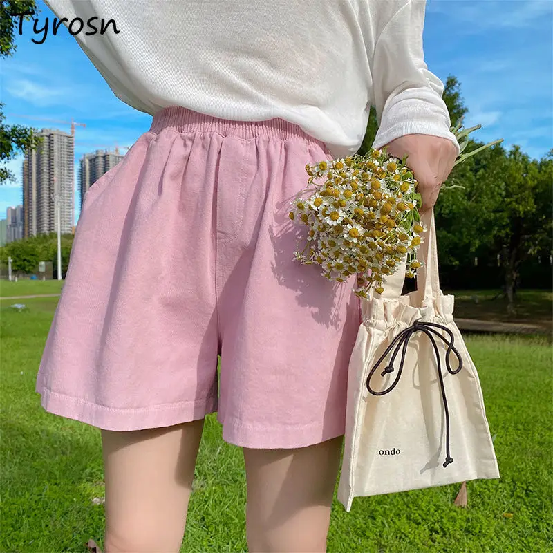 

Shorts Women Elastic Waist Daily Fashion Classic Basic Summer Breathable All-match New Casual Pockets Simple Korean Style Female