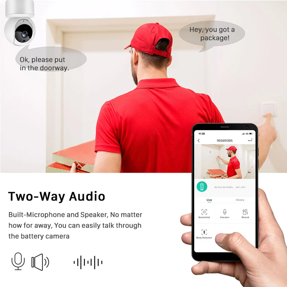 Продажа Мини-камера HD 3 Мп с Wi-Fi, PTZ, IP, автослежение, двустороннее аудио, широкий угол обзора, датчик движения, ICSee, Радионяня